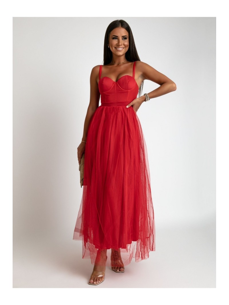 Red dress with tulle skirt AZR666